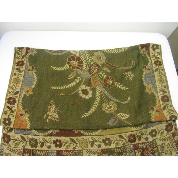 Olive Green Floral Knit Tassel Scarf Wrap Cover Accessories Leaf Elegant Boho - Picture 2 of 5